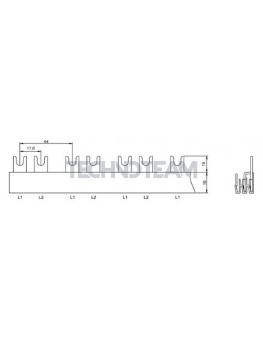 Busbar fork 2poles isolated 17,6mm/44mm 3657